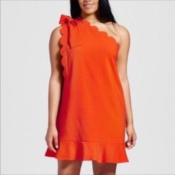 Victoria Beckham Orange Scalloped Ruffle Dress - Picture 3 of 6